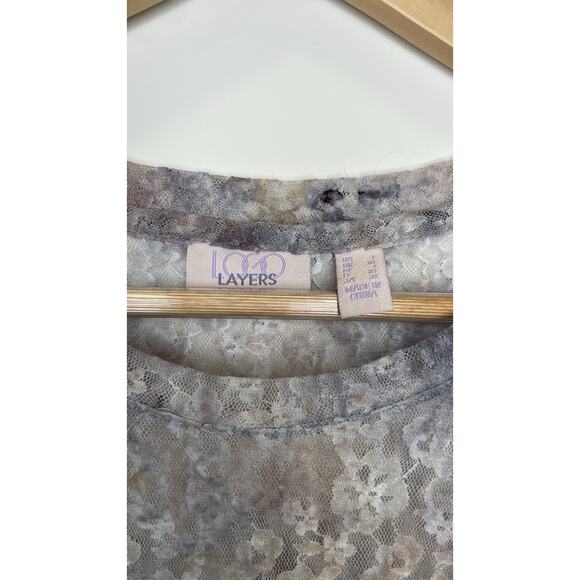 LOGO Layers by Lori Goldstein Printed Tie-Dye Sheer Lace Top Grey Fairy Large - Picture 4 of 14